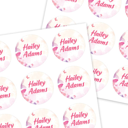 Mini Round Name Labels | Butterfly - Label Land