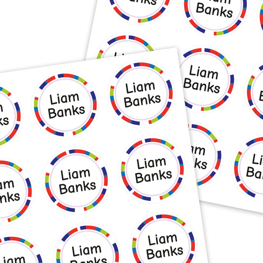 Mini Round Name Labels | Stripes - Label Land