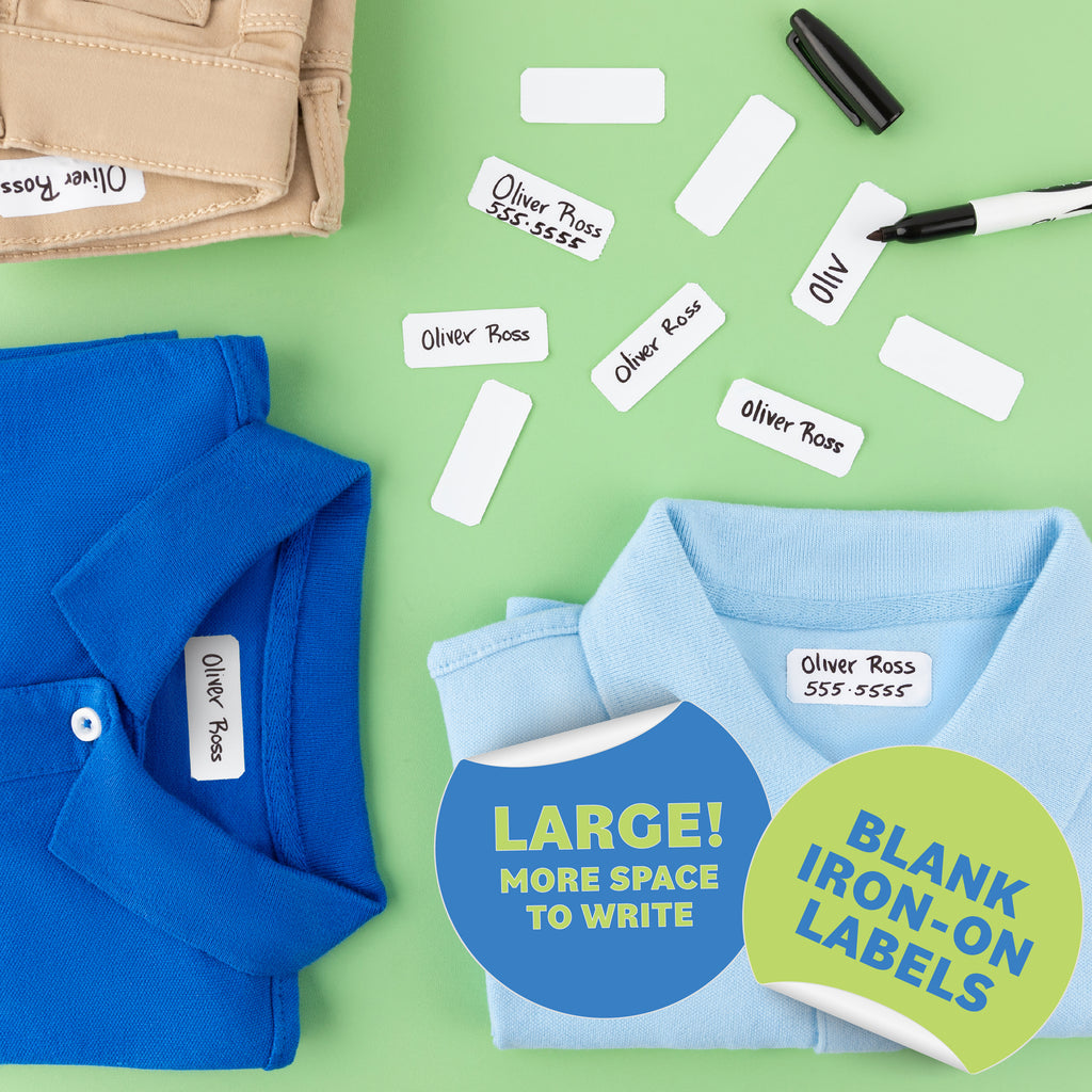 Large Writable Iron-On Name Labels for Clothing with Permanent Laundry Marker - Label Land