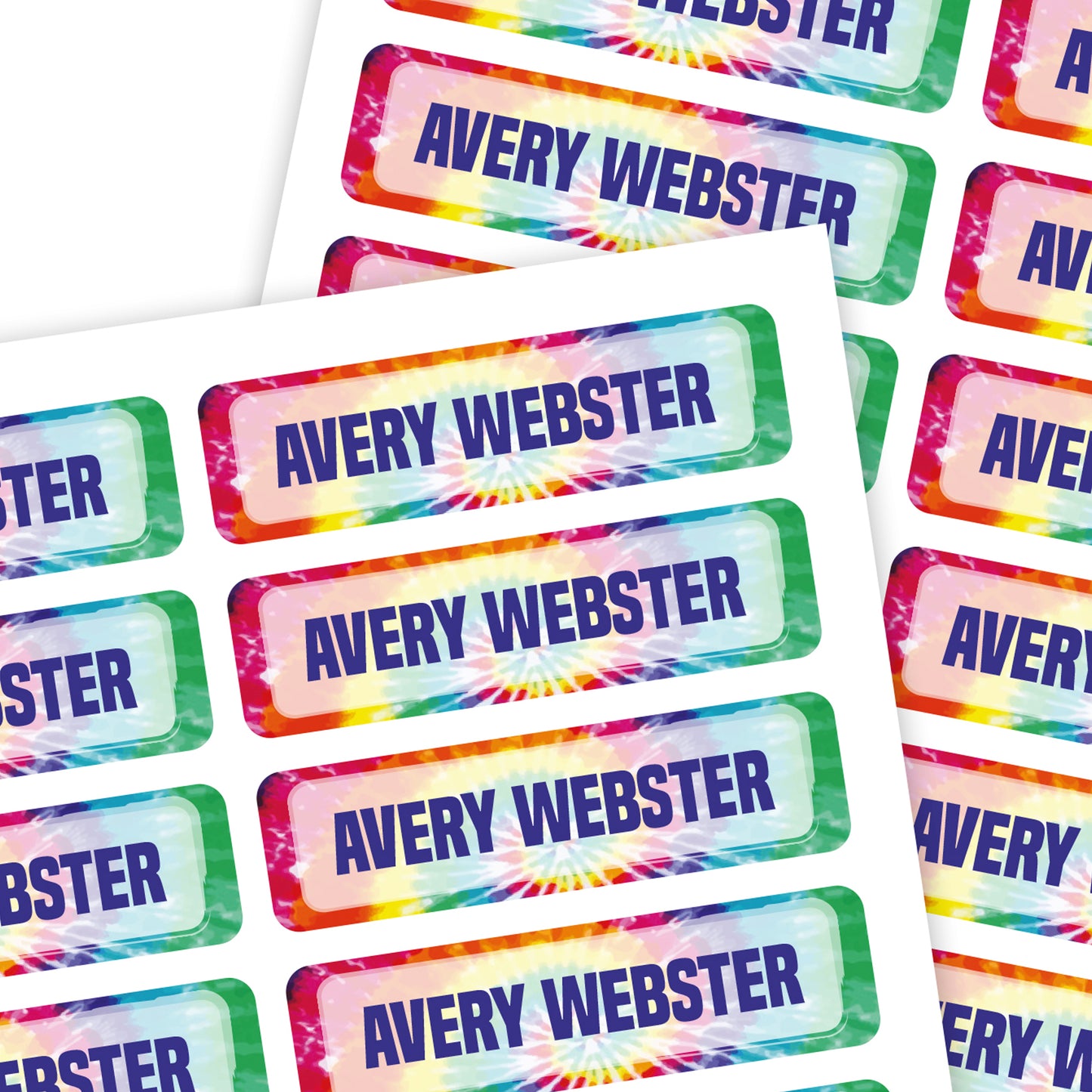 Medium Rectangle Name Labels | Tie Dye - Label Land