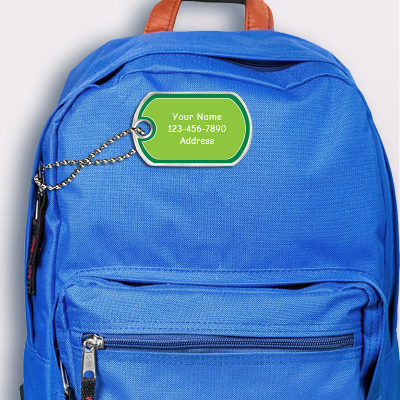 Forest design bag tag attached to backpack 