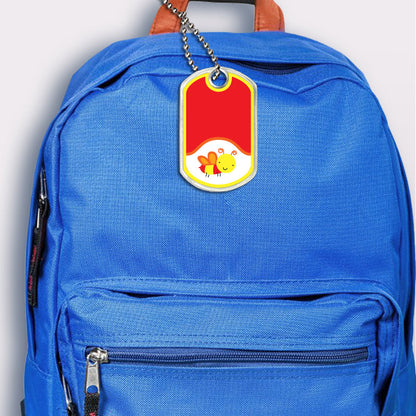 Bee design bag tag attached to backpack 