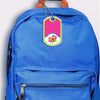 Butterfly design bag tag attached to backpack 