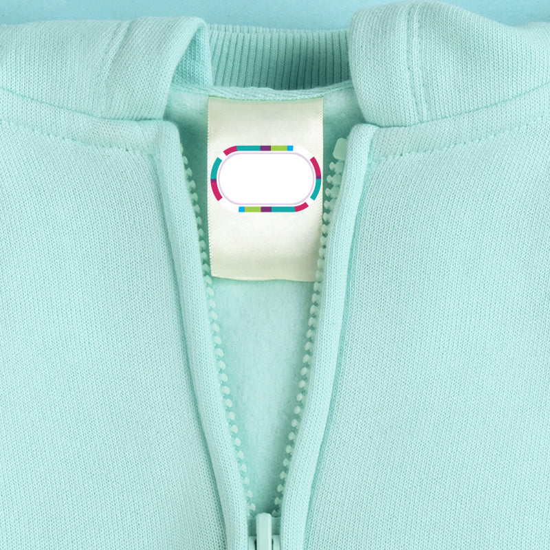 Pink stripes design stick on clothing label on the care tag of a sweatshirt