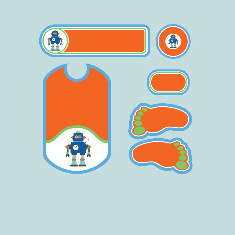 Robot design multi-purpose stick on daycare name labels pack