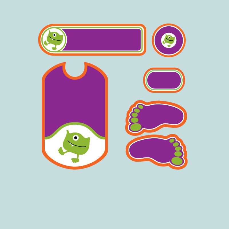 Monster design multi-purpose stick on daycare name labels pack
