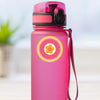 Flower design medium round stick on name label applied to a reusable water bottle