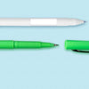 White design mini rectangle name label applied to a pen