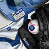 Personalized stick on name labels applied to sports jersey and baseball equipment